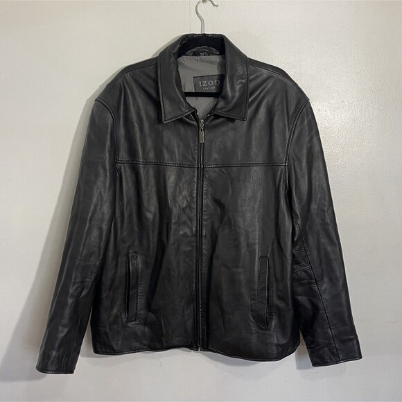 Izod Leather Men’s Black Flight Bomber Genuine Leather Jacket Size XL / RN107062 - Picture 1 of 10